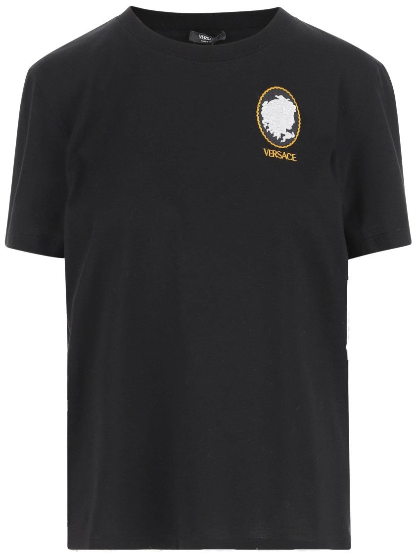 Versace Cotton T-Shirt With Medusa Cameo Print And Logo Embroidery