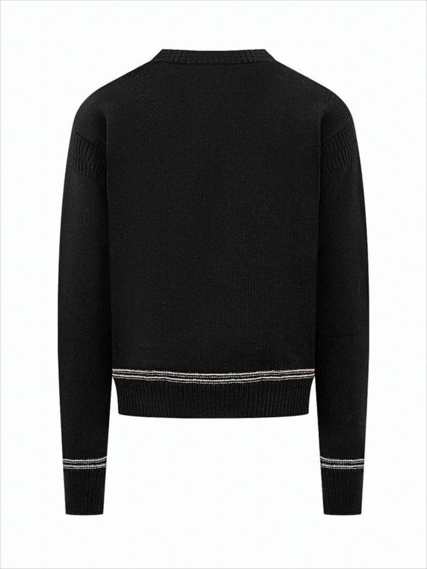 Marni Crew Neck Sweater With Bold Logo And Contrasting Stripes