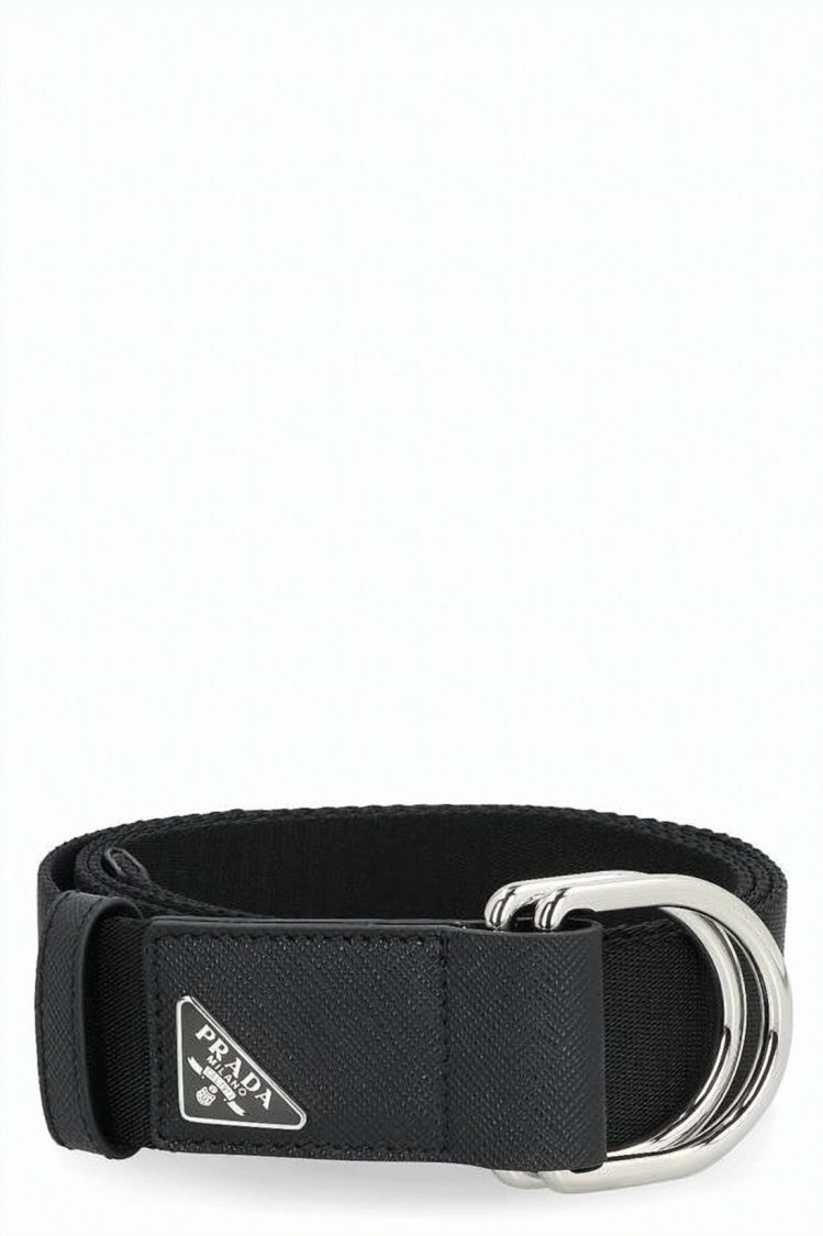Prada Textured Leather Belt With Double D-Ring Buckle