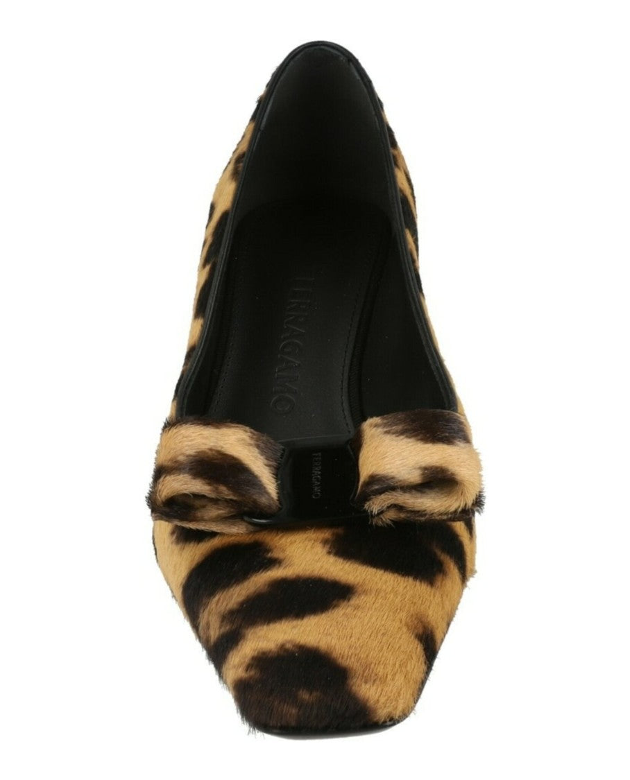 Ferragamo Leopard Print Kitten Heels With Vara Bow Accent