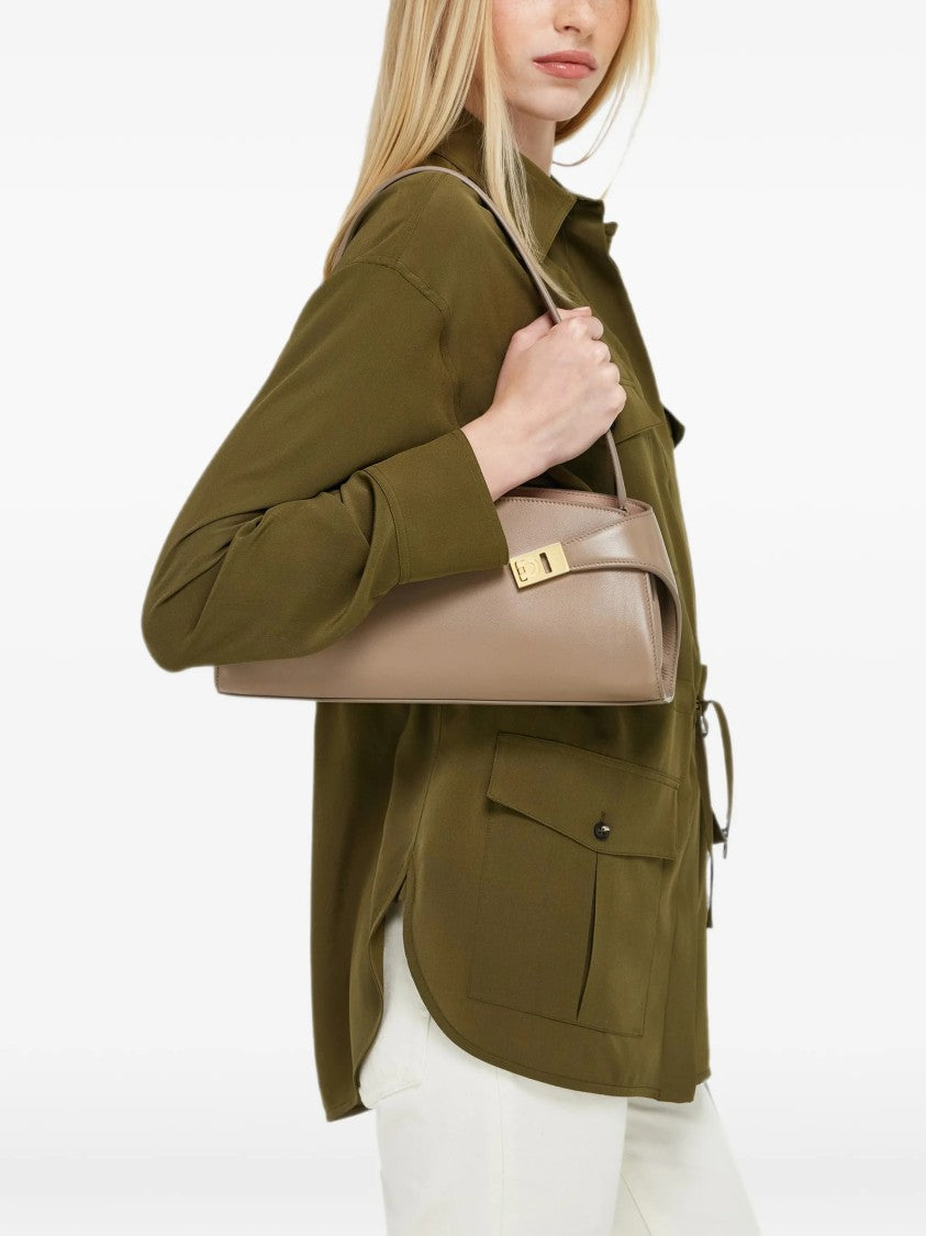 Salvatore Ferragamo Elongated Calf Leather Shoulder Bag With Gold-Tone Hardware