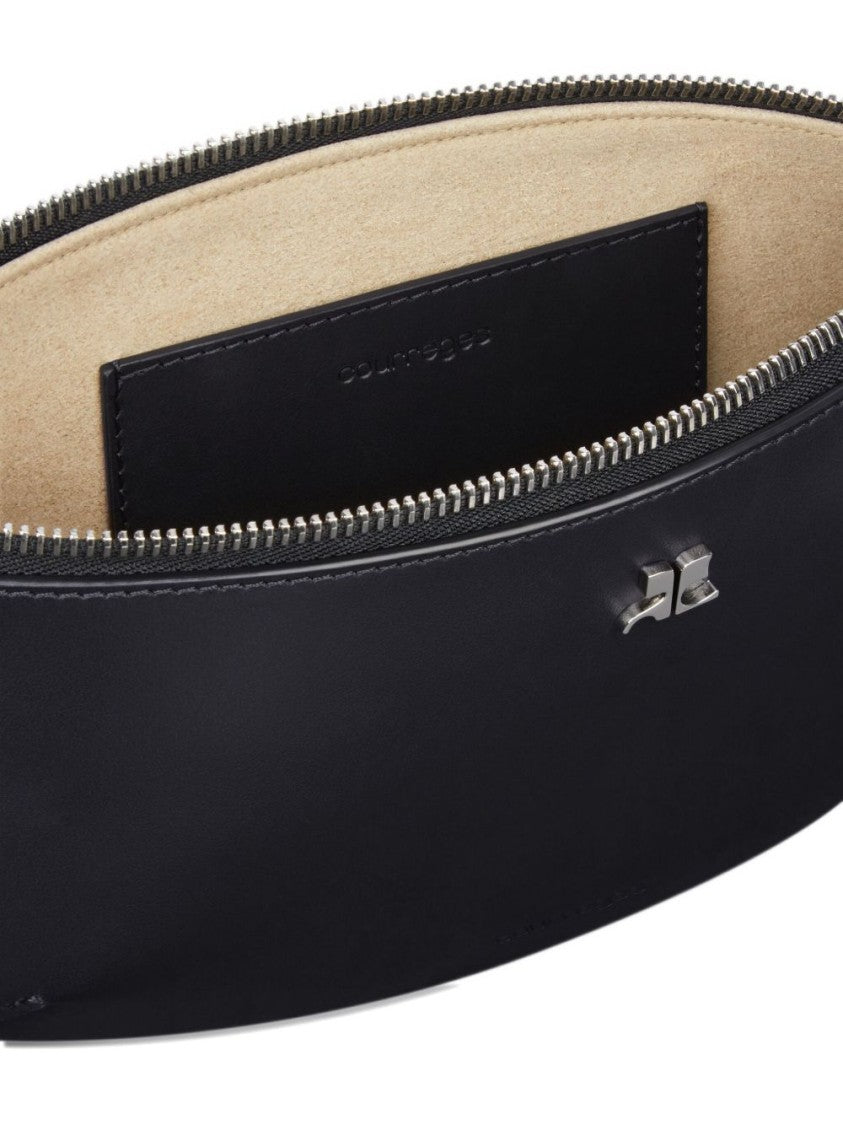 Courrèges Crescent-Shape Nero Vitello Leather Shoulder Bag