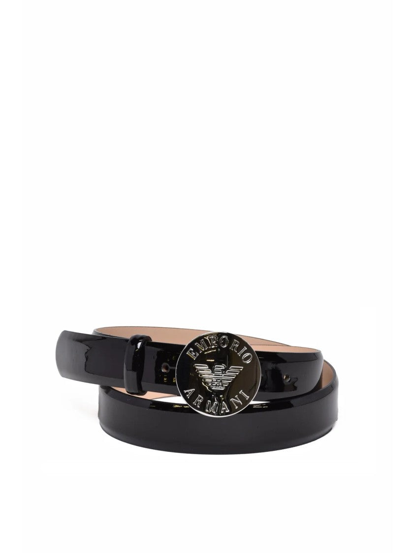 Emporio Armani Black Polyester Patent Belt