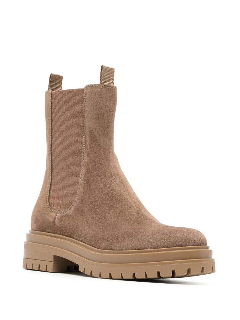 Gianvito Rossi Ankle-High Suede Boots With Elastic Sides And Rugged Sole