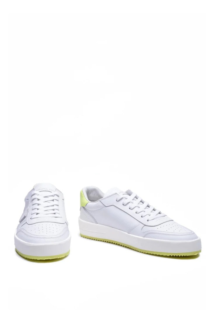 Philippe Model White Yellow Leather Rubber-Sole Sneakers
