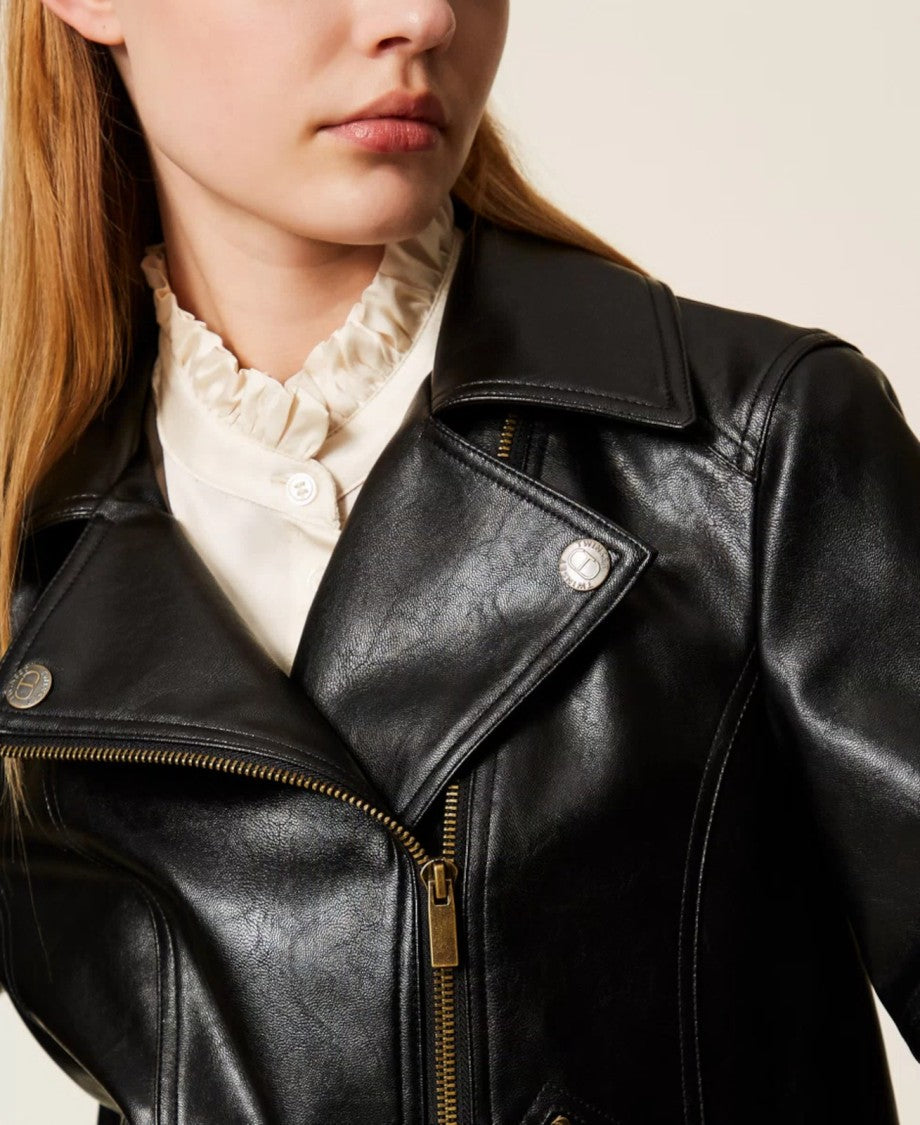 Twin-Set Faux Leather Biker Jacket