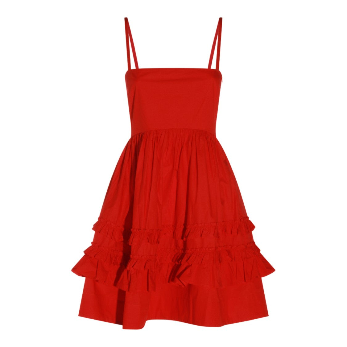 Ganni Red Mini Dress With Ruffled Hem And Smocked Back