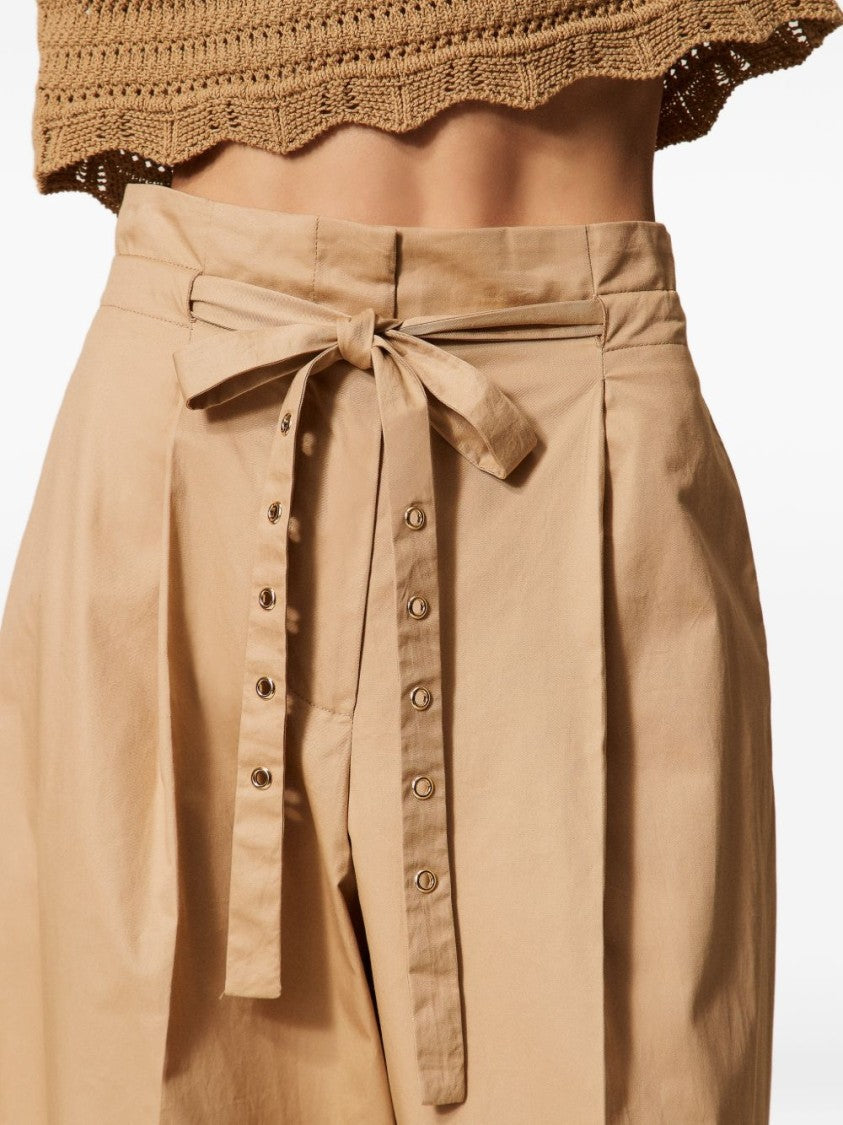 Twin-Set Beige Cotton Belted Palazzo Pants