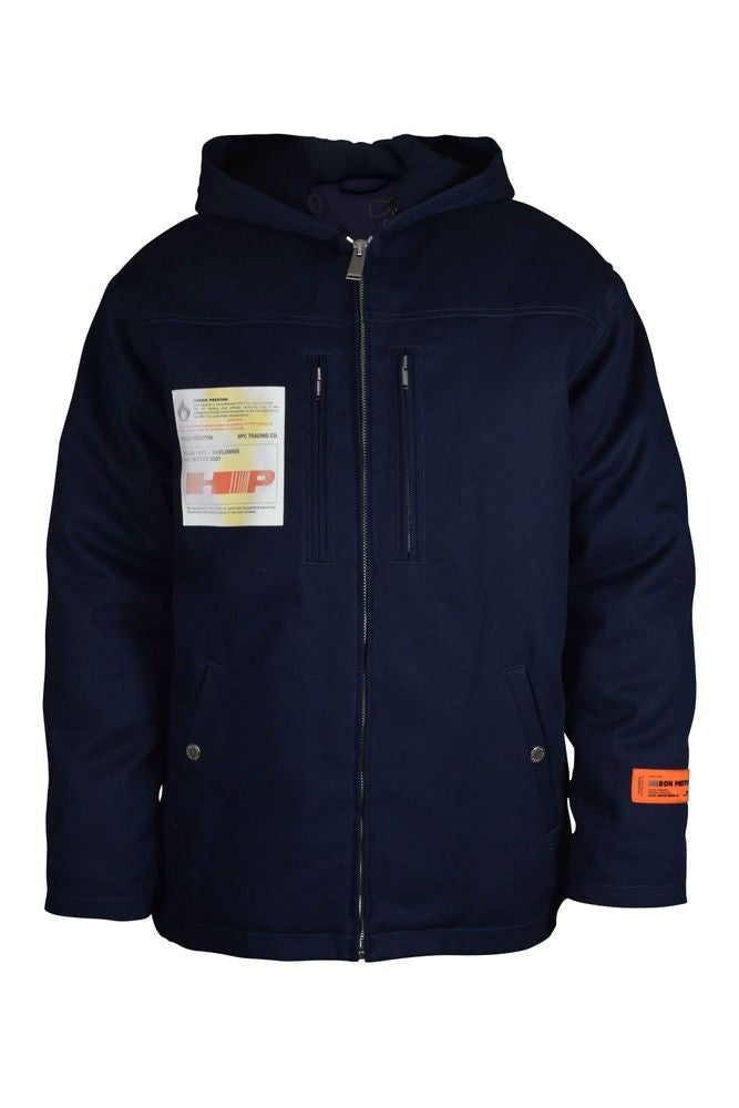 Heron Preston Hooded Blue Cotton Coat With Logo Accents