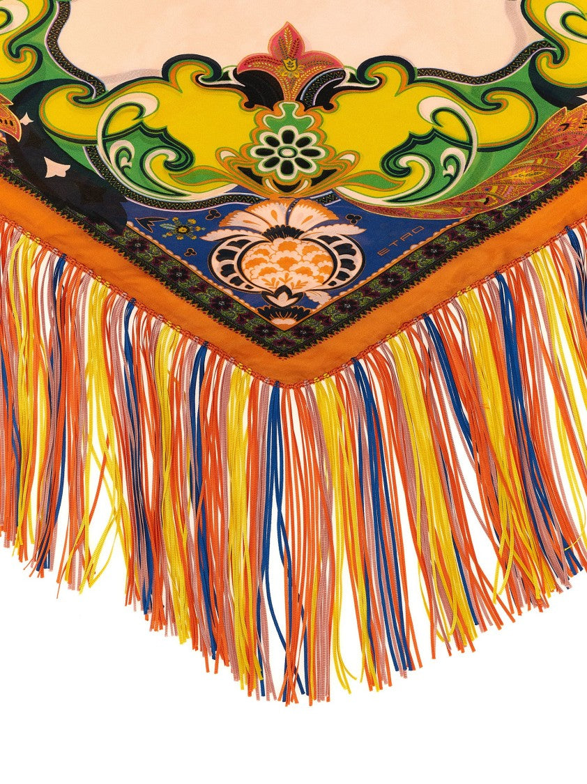 Etro Floral Jacquard Silk Scarf With Fringed Edges