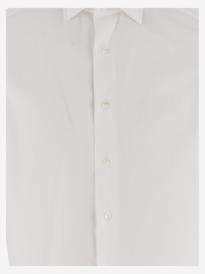 Gherardi Cotton Shirt With Classic Collar And Curved Hem