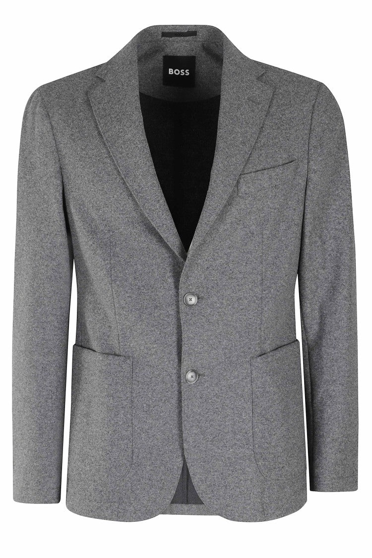 Boss Tailored Gray Flannel Jacket With Classic Lapel