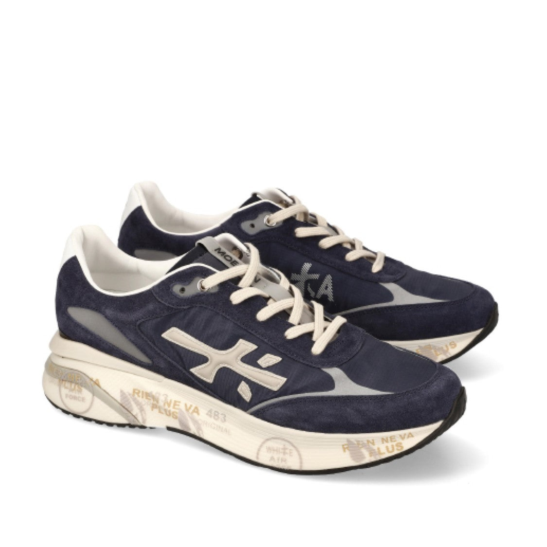 Premiata Blue Moerun Suede And Ripstop Technical Fabric Sneakers