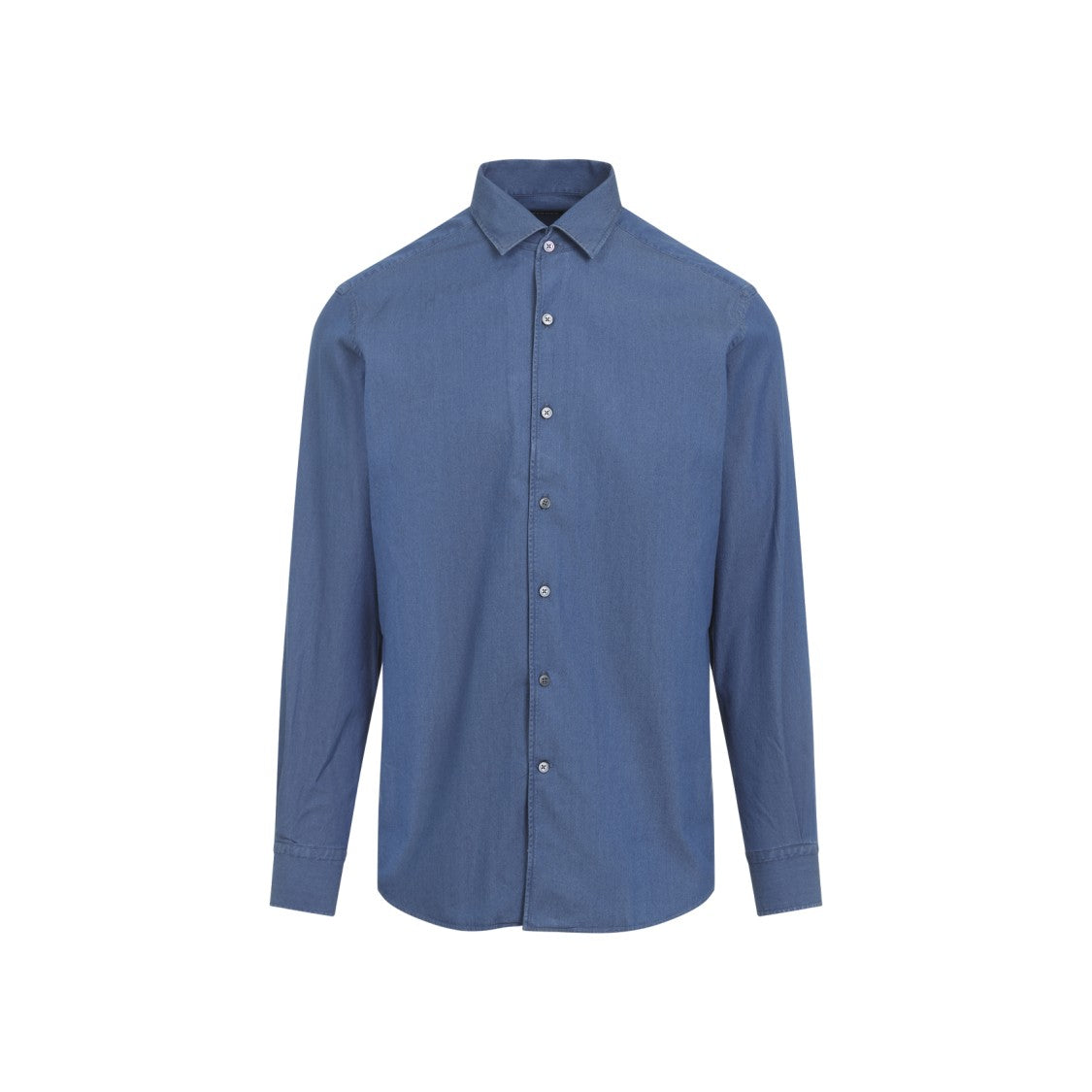 Zegna Blue Denim Shirt With Pointed Collar