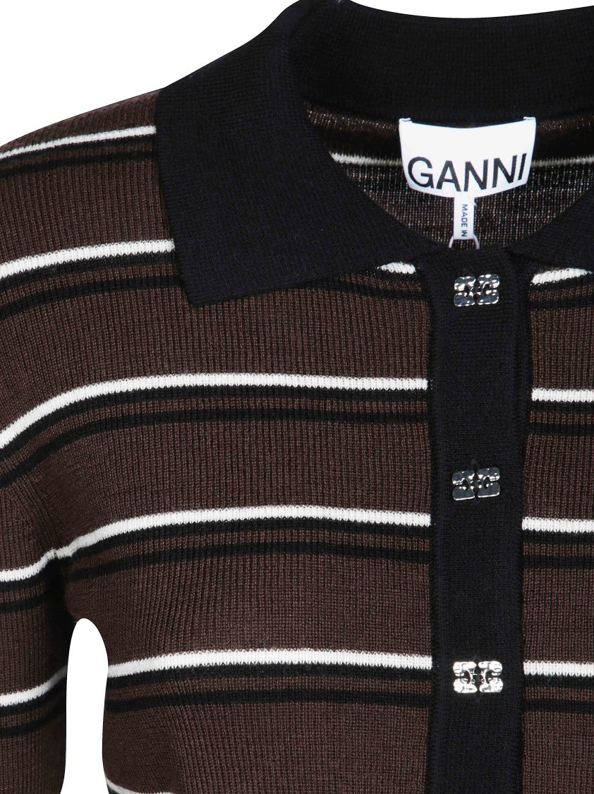 Ganni Ribbed Merino Wool Polo Shirt