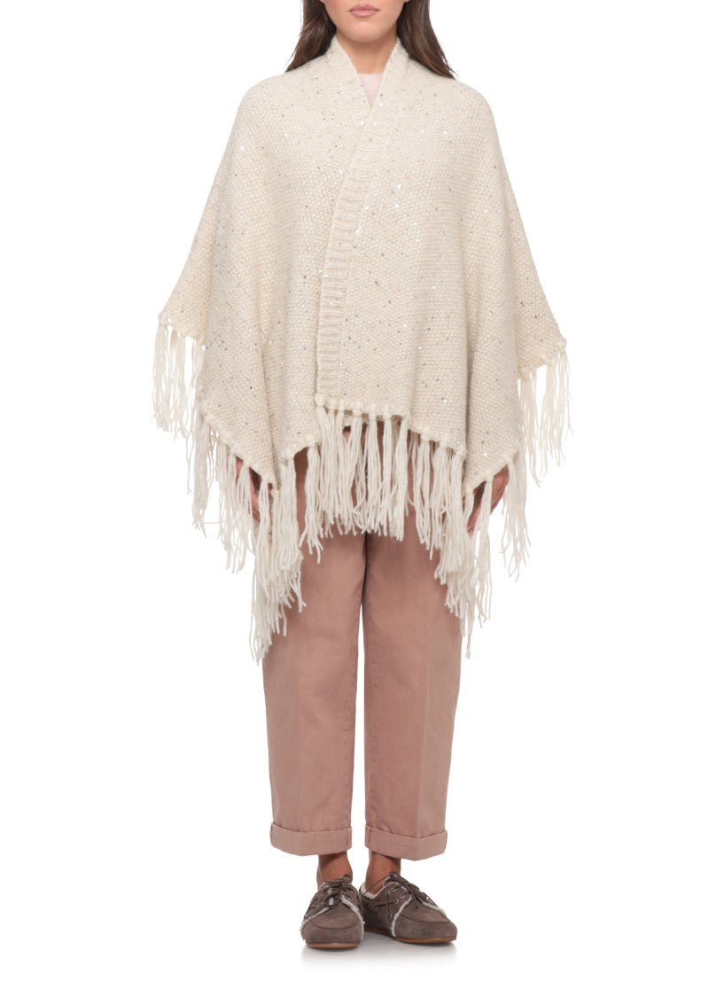 Peserico Lurex Motif Cape With Fringed Hem