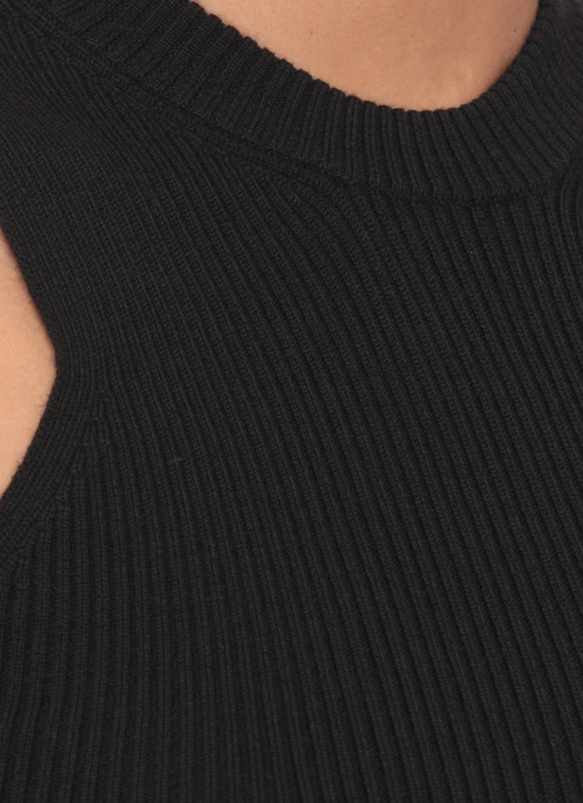 Rick Owens Black Ribbed High-Neck Wool Tank Top