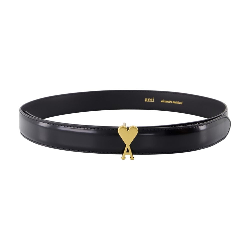 Ami Calfskin Leather Belt With Heart-Shaped Buckle