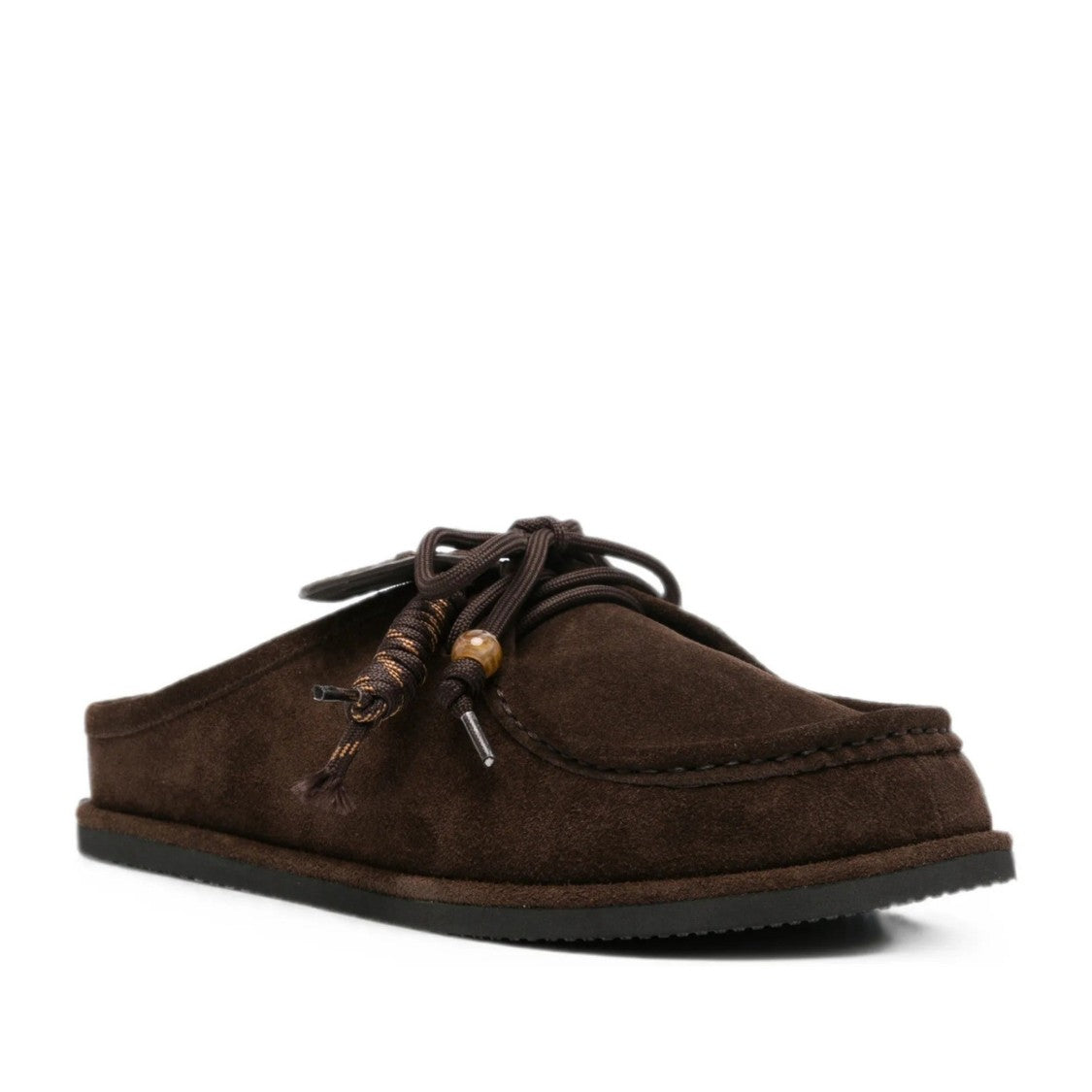 Adrianna Feretti Brown Wedge Wooden Bead Accents Suede Mules