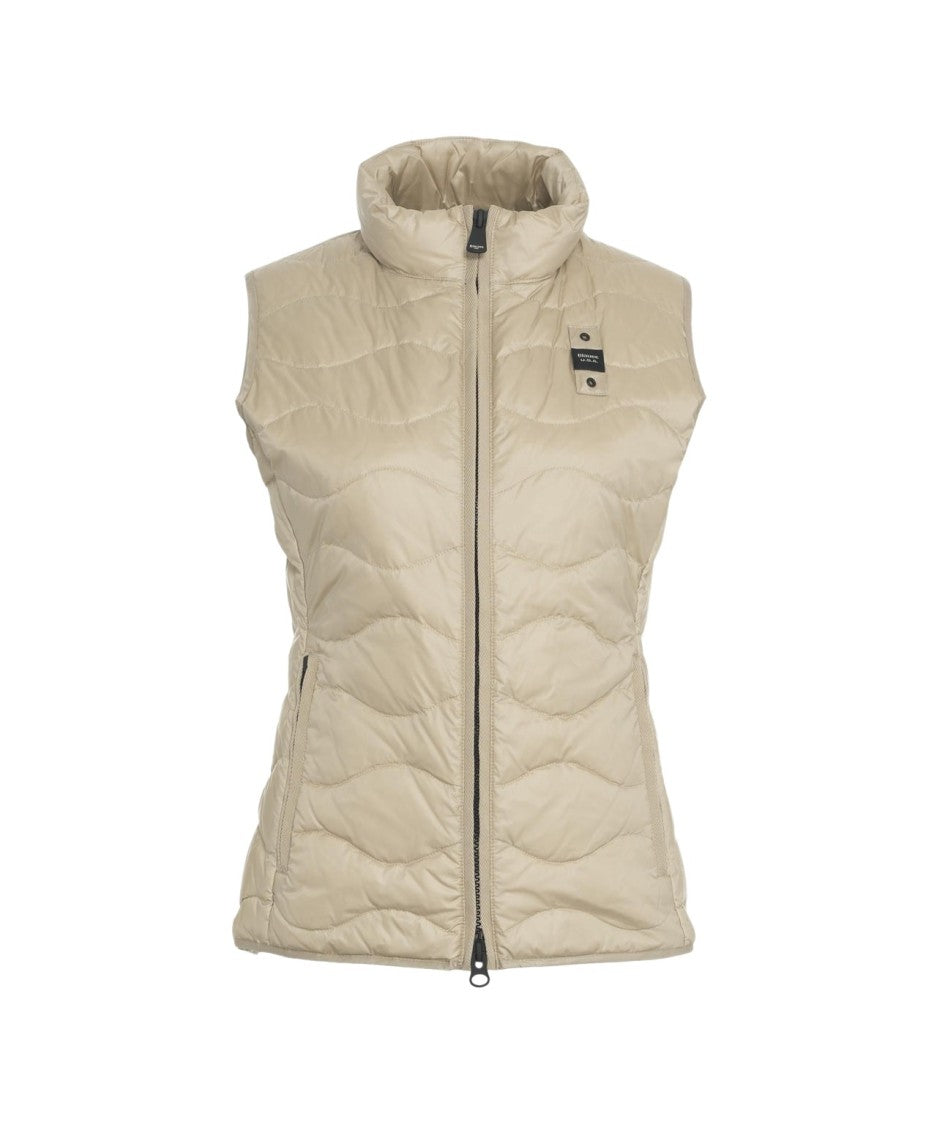 Blauer Beige Quilted Vest With High Collar