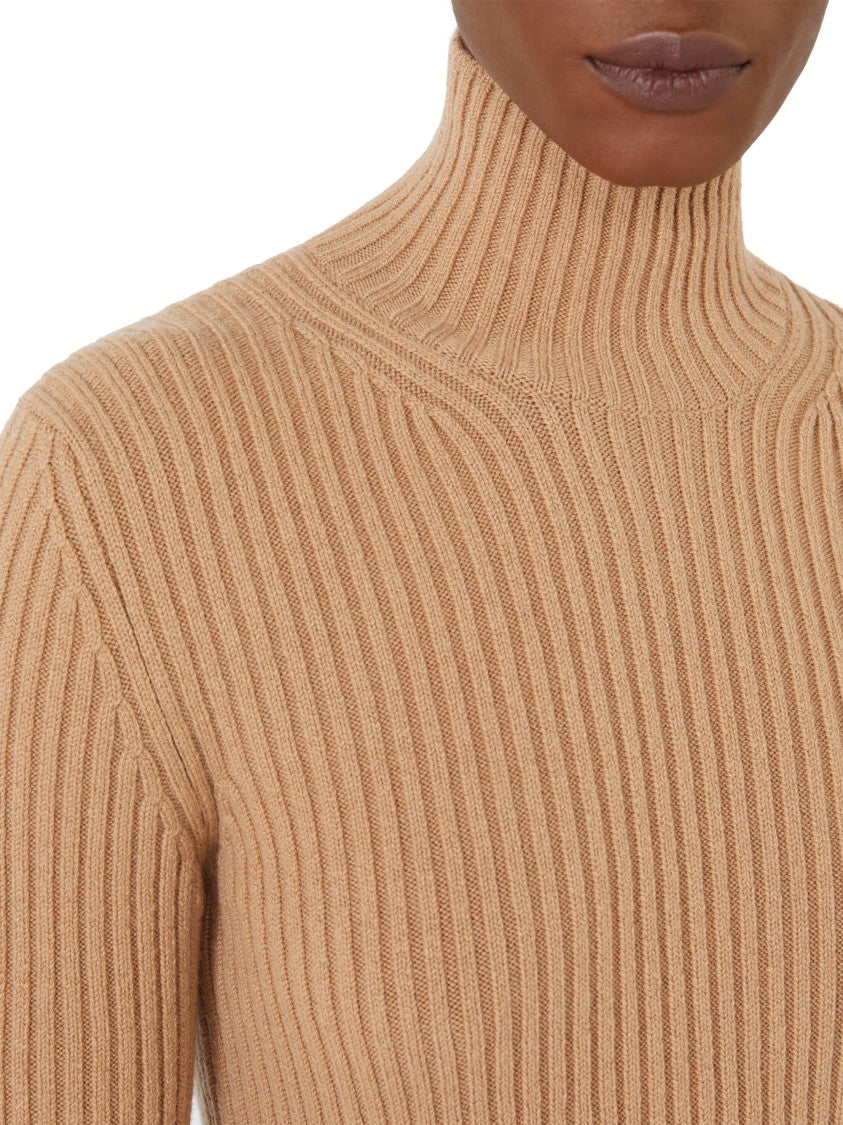 Max Mara Classic Brown Knit Sweater With Ribbed Details