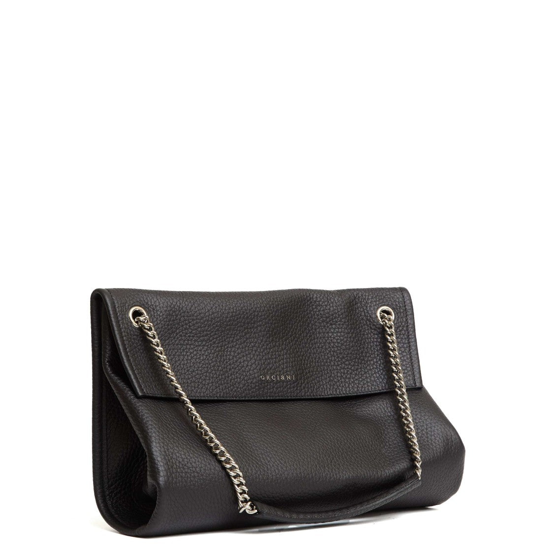 Orciani Structured Textured Leather Shoulder Bag With Chain Straps