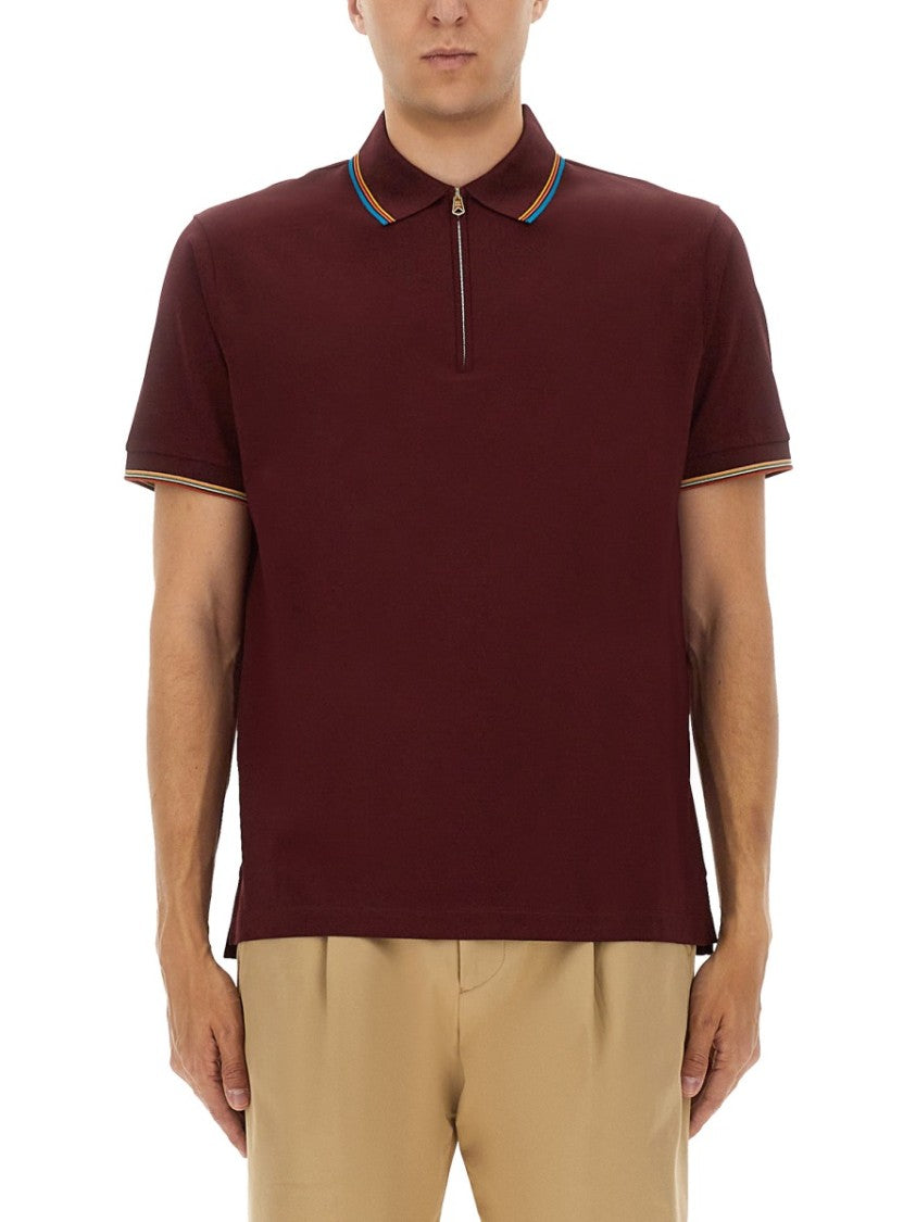 Paul Smith Zip Polo With Contrasting Striped Accents