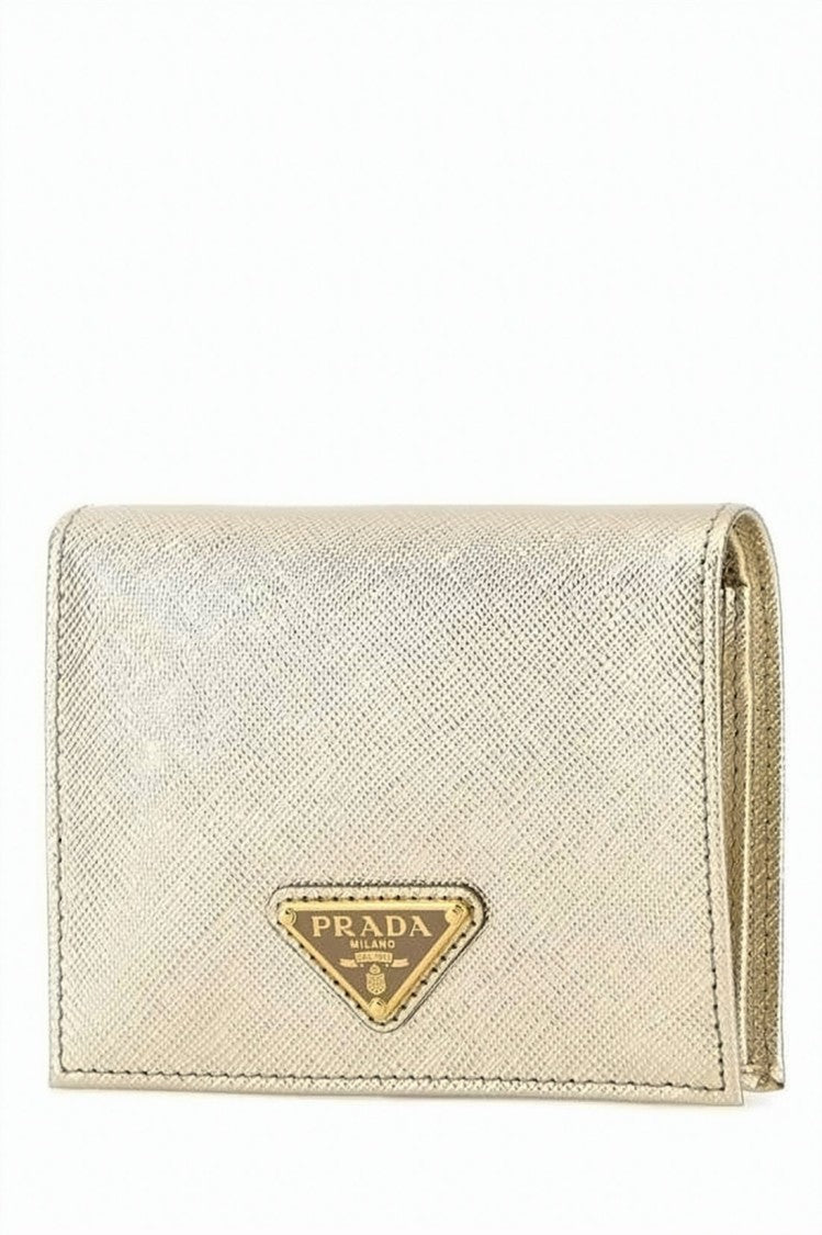Prada Textured Leather Wallet With Triangular Logo Plaque
