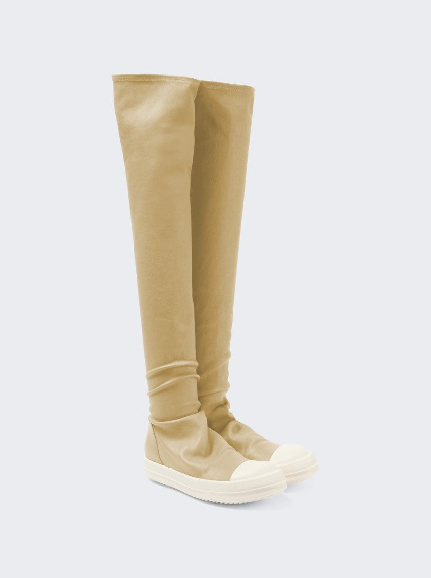 Drkshdw By Rick Owens High Sock Denim Sneaks Parchment And Milk
