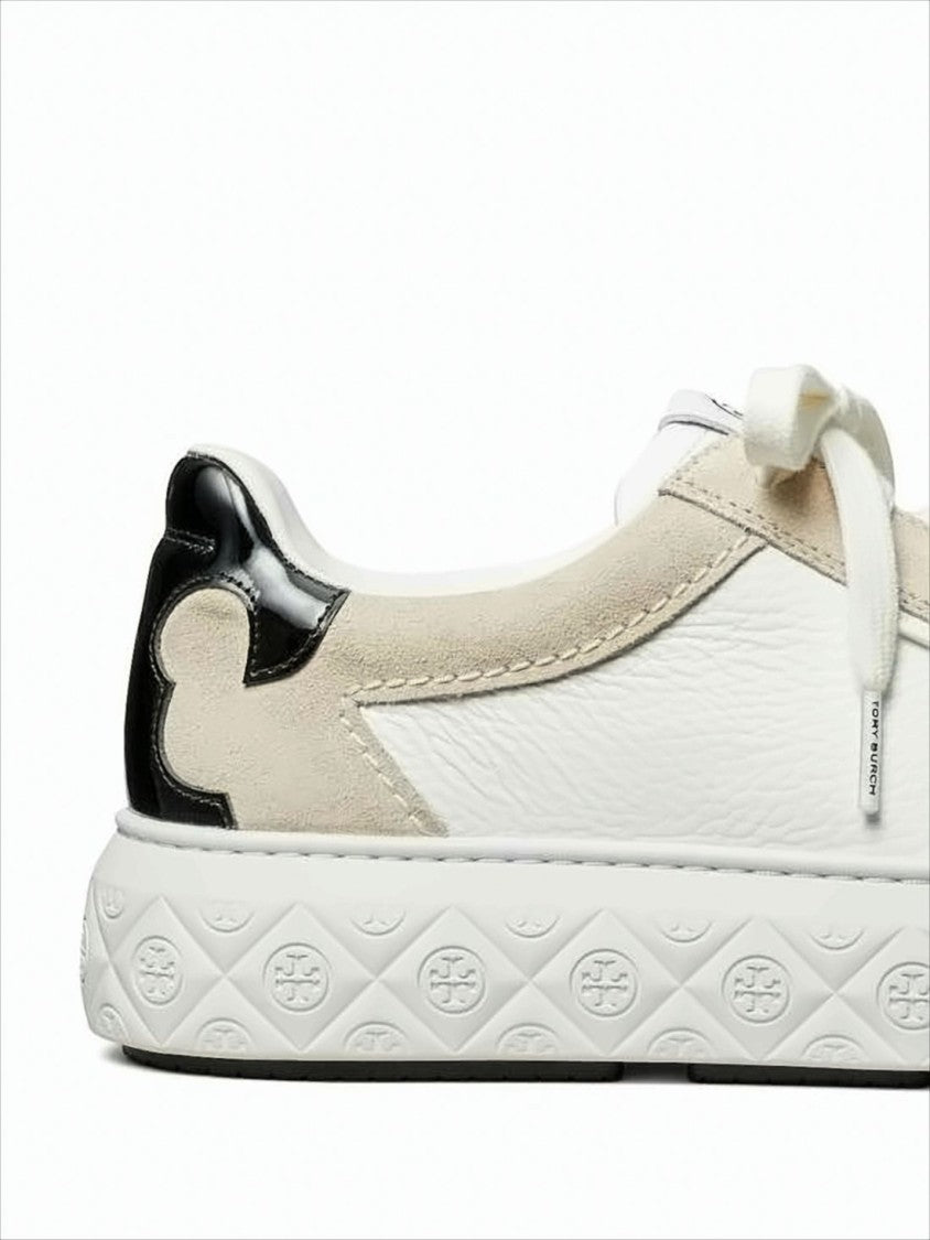 Tory Burch Low-Top Sneakers With Suede Overlays And Logo-Embossed Sole