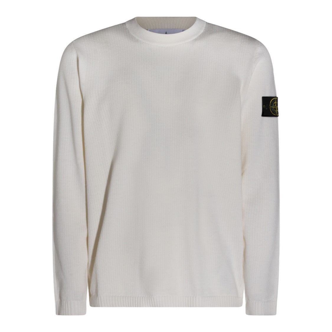 Stone Island Textured Knit White Sweater With Crew Neckline