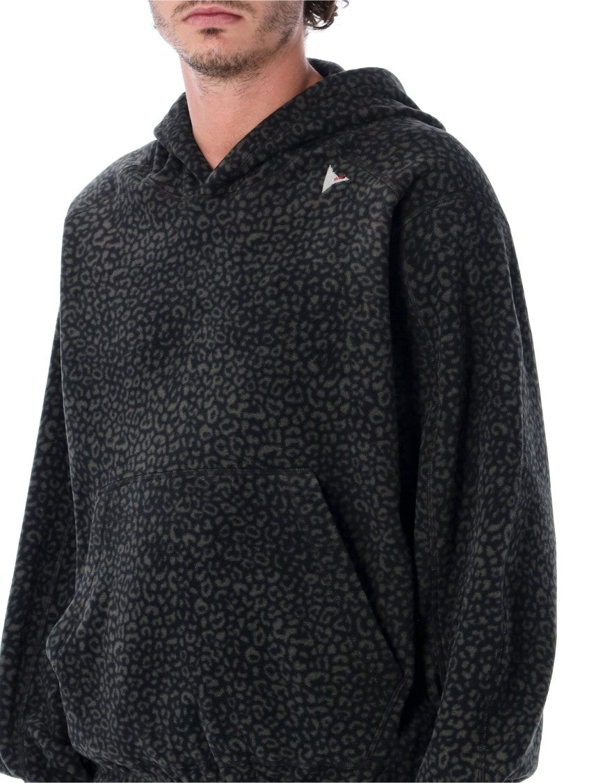 Roa Drowi Micro-Leopard Polar Fleece Boxy Hooded Sweatshirt