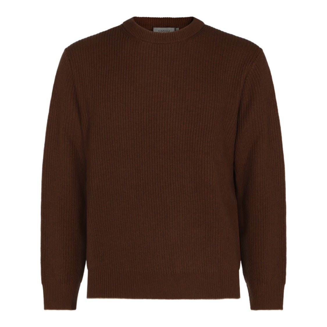 Canali Rich Brown Knit Sweater With Classic Crew Neckline