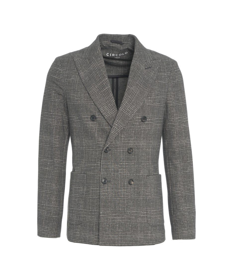 Circolo 1901 Double-Breasted Glencheck Blazer With Wide Lapels And Patch Pockets