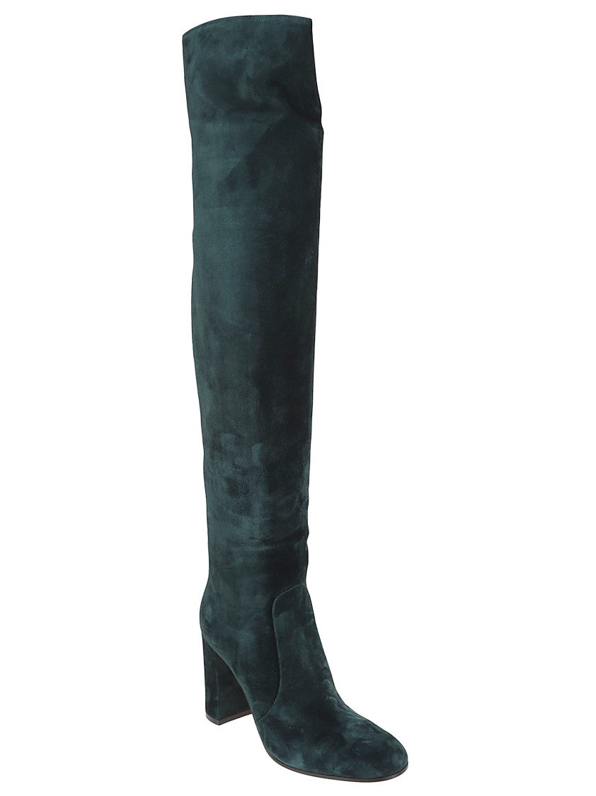 Gianvito Rossi Knee-High Black Suede Boots With Block Heel