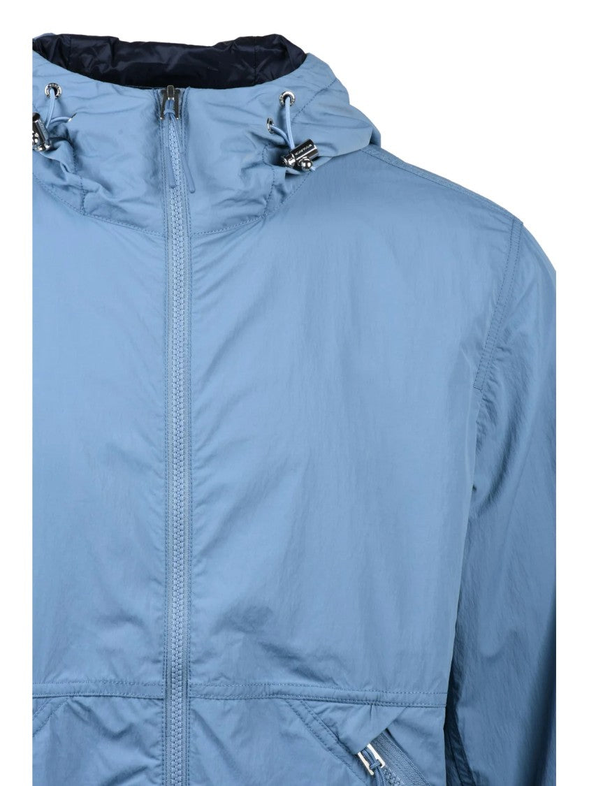 Woolrich Crinkle Texture Windbreaker With Adjustable Hood And Functional Pockets