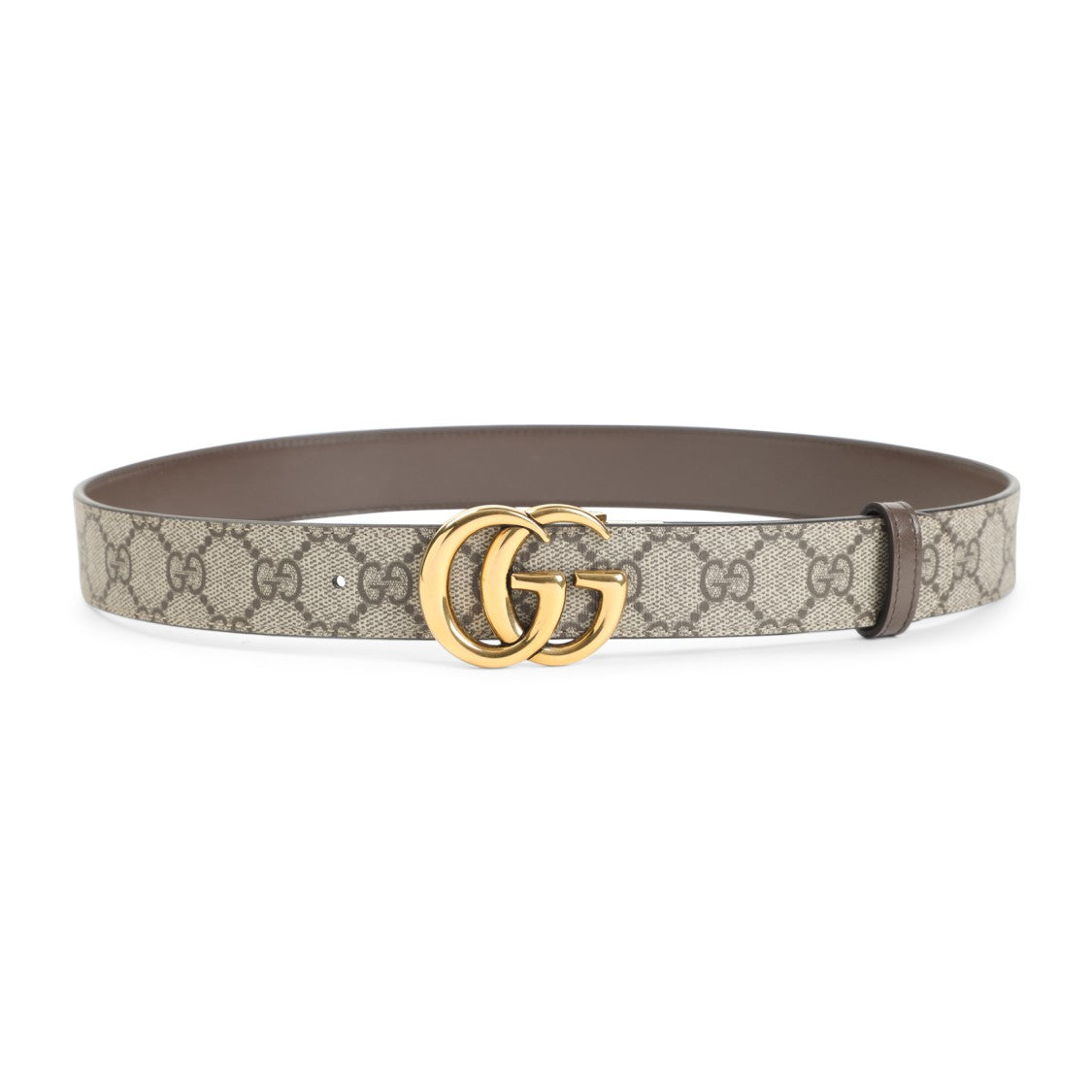 Gucci Reversible Gg Supreme Belt With Golden-Toned Buckle