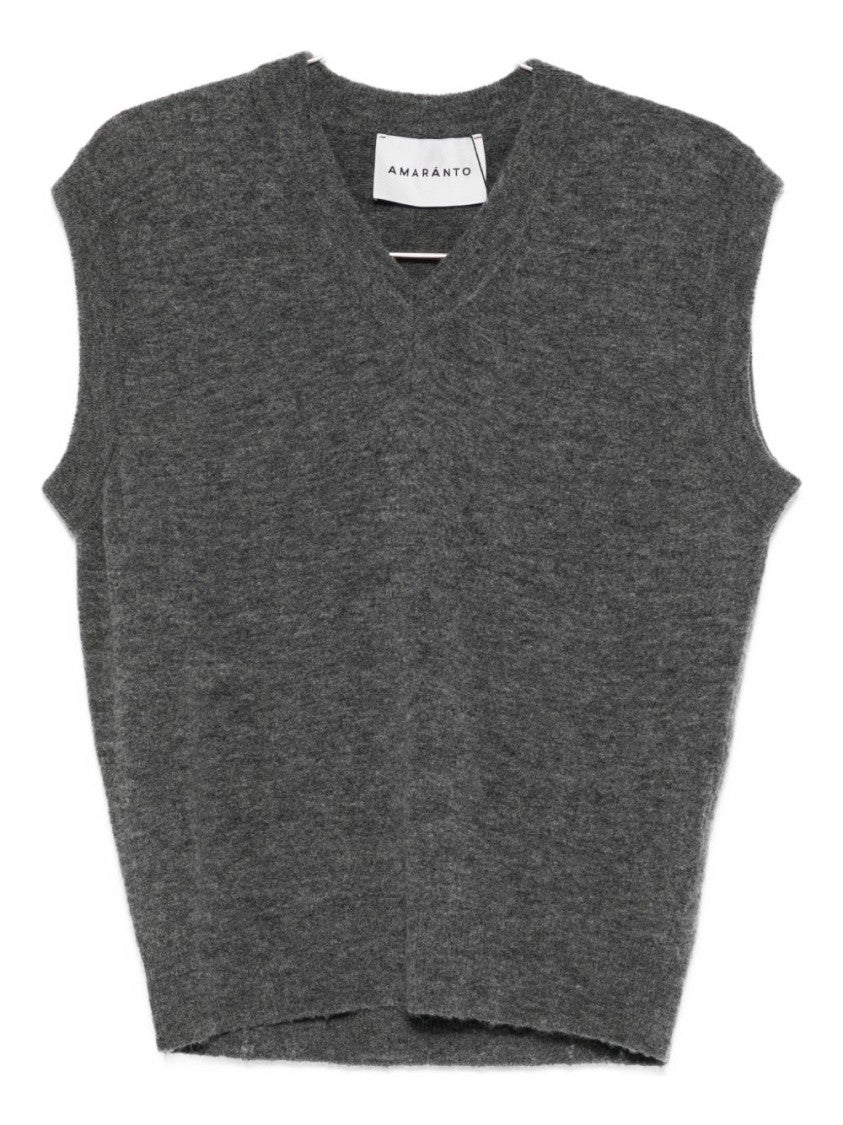 Amaranto Sleeveless V-Neck Sweater In Heathered Gray