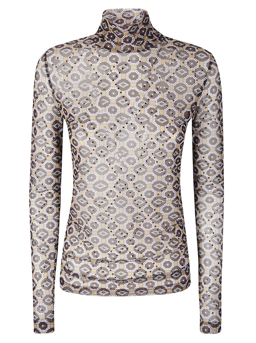 Dries Van Noten Long-Fit Mesh Top With Geometric Print