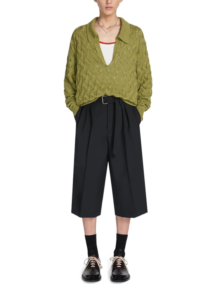 Dries Van Noten High-Waisted Black Shorts With Tailored Pleats And Belt