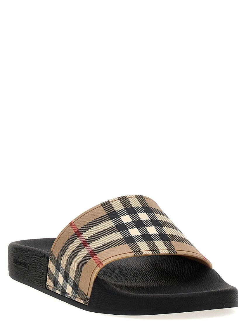 Burberry Rubber Slides With Iconic Check Design And Textured Sole