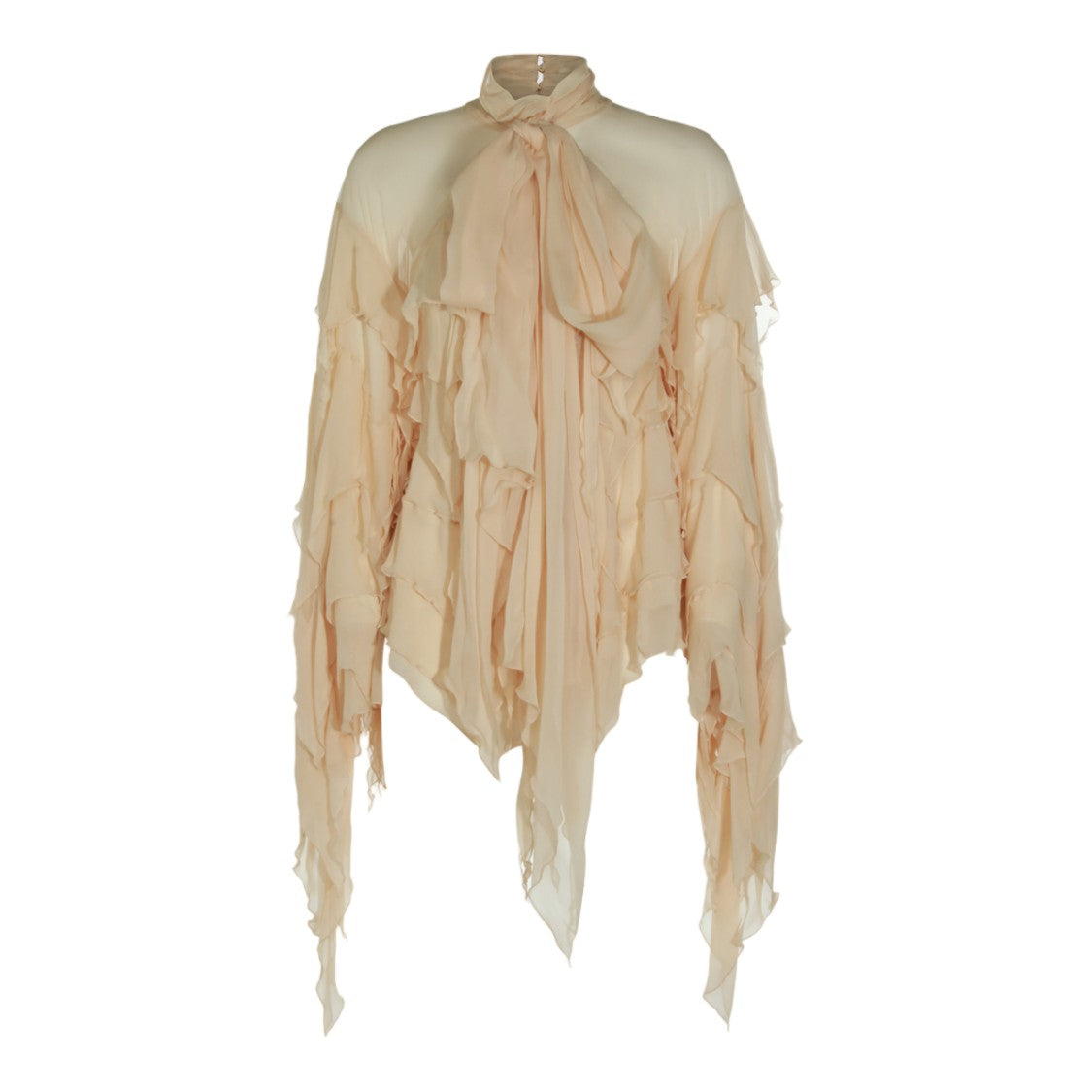 Blumarine Asymmetrical Ruffle Top With High Neckline
