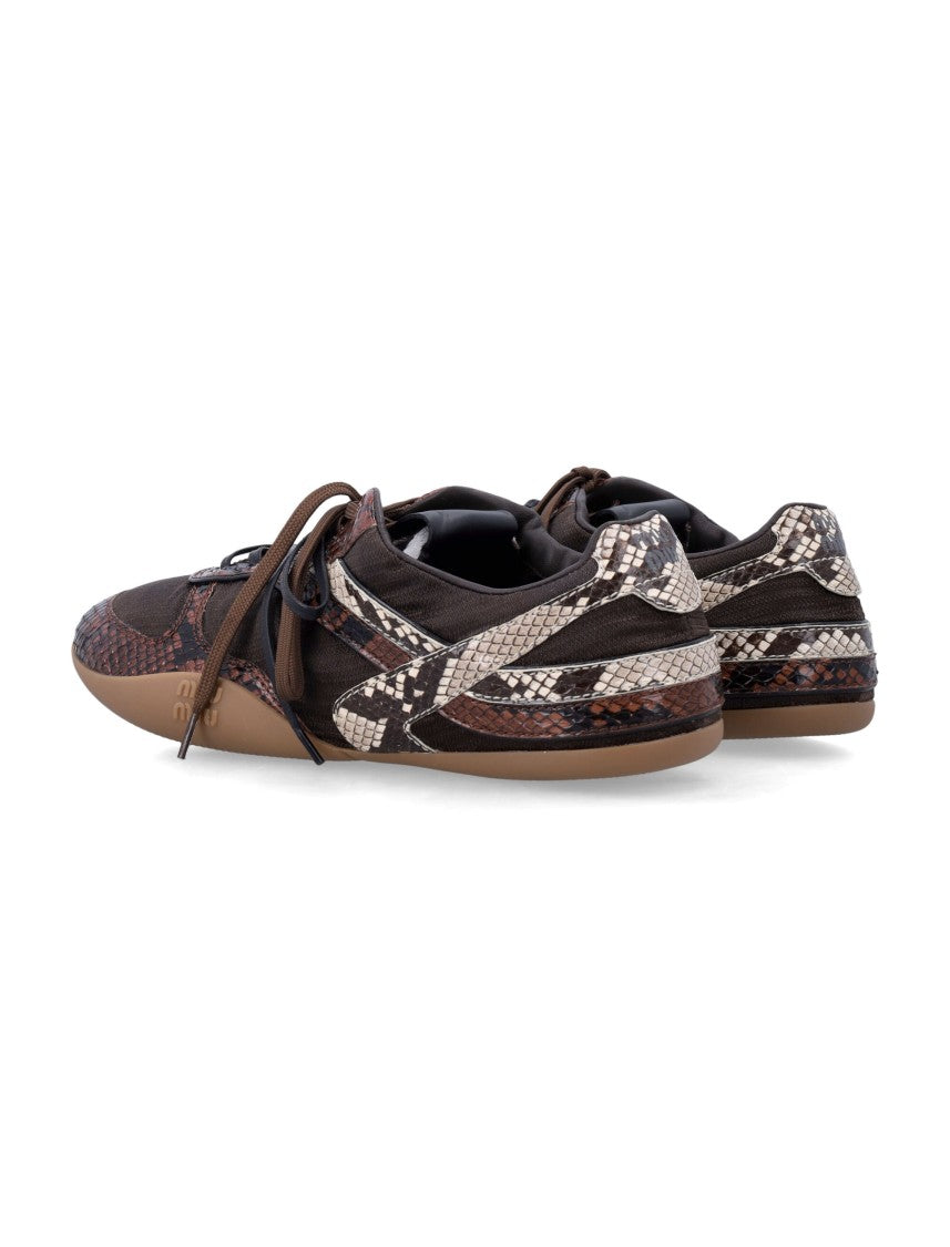 Miu Miu Gymnasium Sneakers In Technical Fabric And Python-Print Ayers Leather
