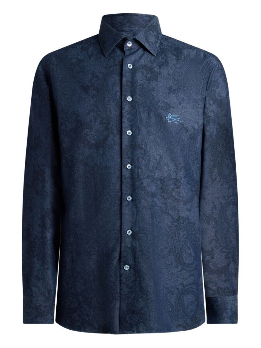 Etro Paisley Patterned Cotton Shirt With Logo Buttons