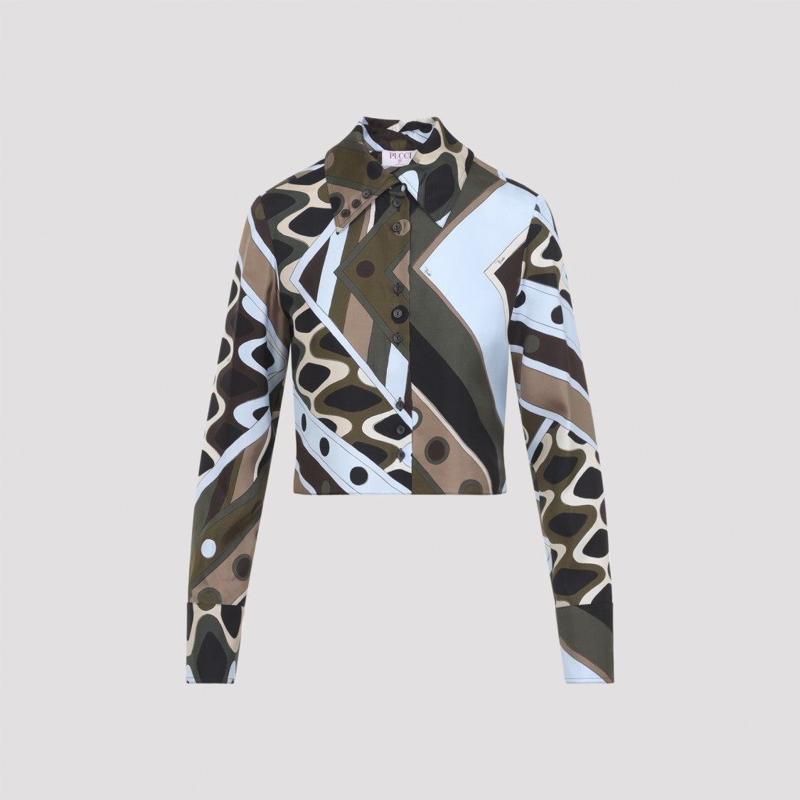 Pucci Silk Shirt With Bold Geometric Pattern In Earthy Hues