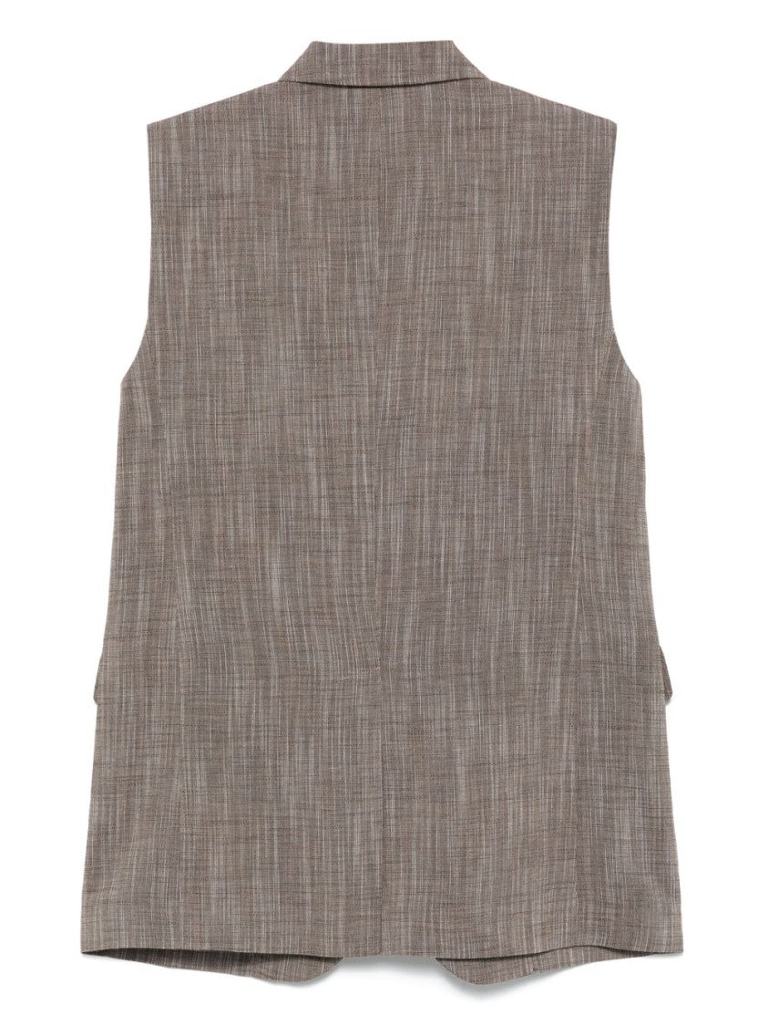 Seventy Sergio Tegon Tailored Sleeveless Brown Jacket With Textured Finish