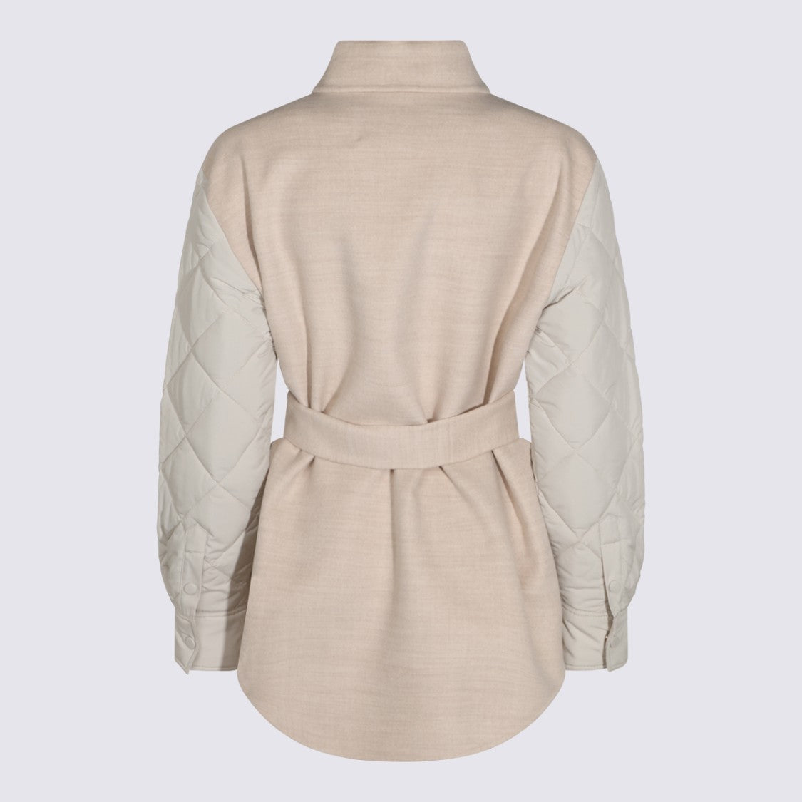 Fabiana Filippi Beige Down Jacket With Quilted Pocket And Belted Waist