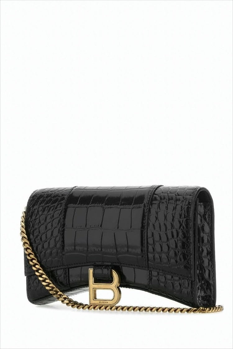 Balenciaga Glossy Crocodile-Embossed Crossbody Bag With Gold Hardware