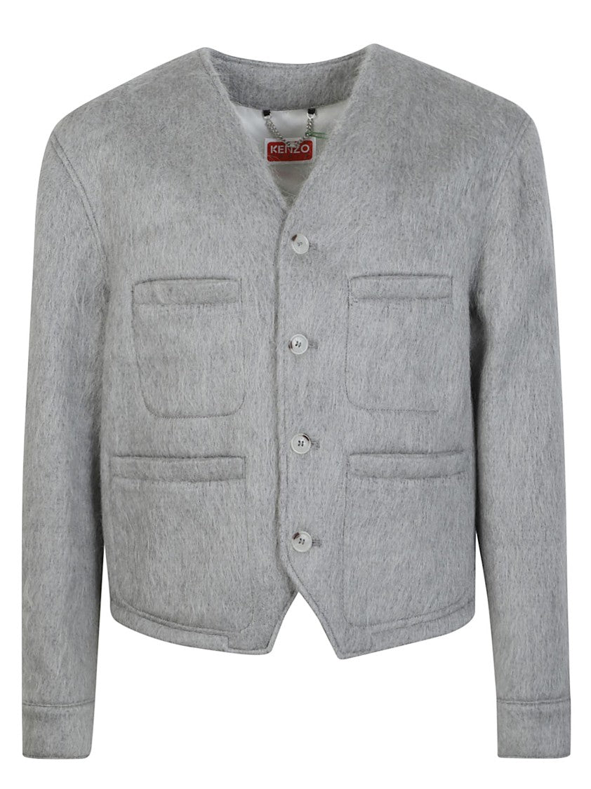Kenzo Hairy Collarless Wool Blend Jacket