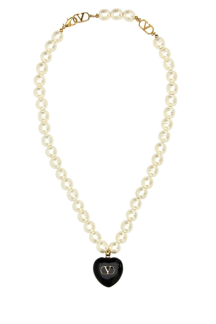 Valentino Garavani Ivory Pearls Coeur Royal Necklace